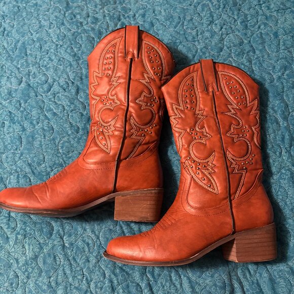 JustFab Brown/Orange Western Girl Boots Size 10 - Picture 1 of 8